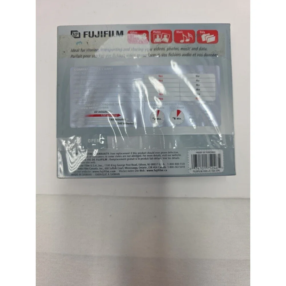 NEW Fujifilm DVD R 5 Discs 4.7gb 120 Min 1x to 16x Video Data Photo Music